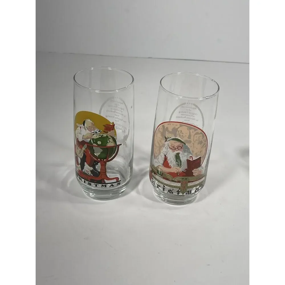 2 x Santa Claus Vintage Norman Rockwell Saturday Evening Xmas Coca-Cola Glasses‎